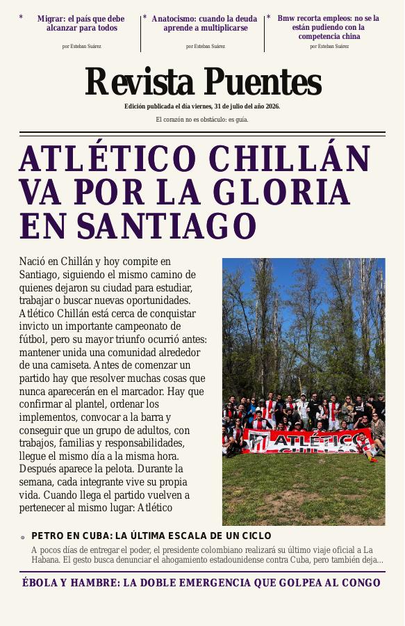 Portada completa de Revista Puentes del 31 de julio de 2026